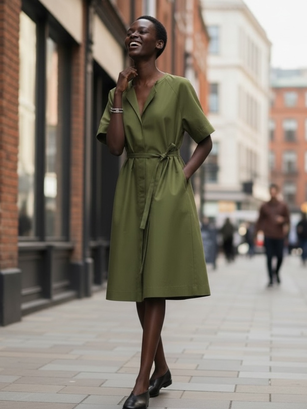 COS olive green raglan-sleeve midi dress 
Size 8
Never worn
100% cotton